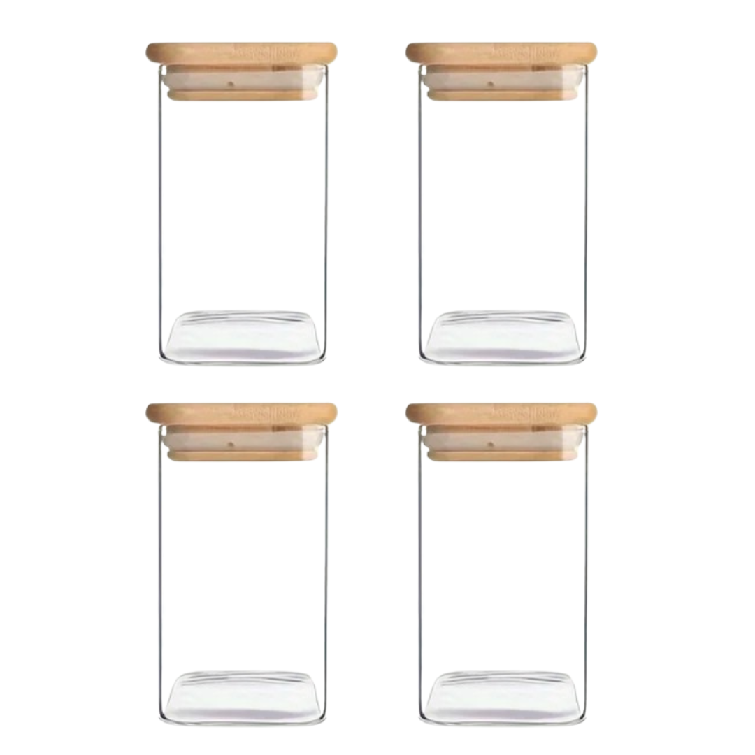 Potes de Vidro com Tampas de Bambu